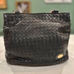 Etienne Aigner Black Woven Leather Convertible Strap Handbag Crossbody Shoulder